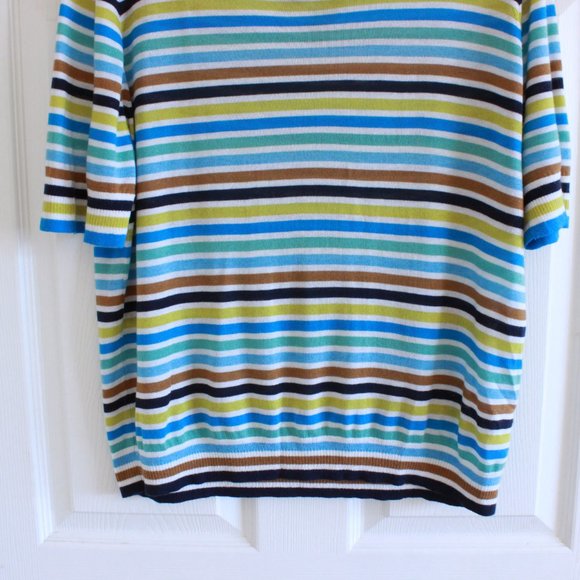 J. Crew Lyocell Silk Blend Sweater Lightweight Fine Gauge Stripe Short Sleeve - Picture 3 of 6